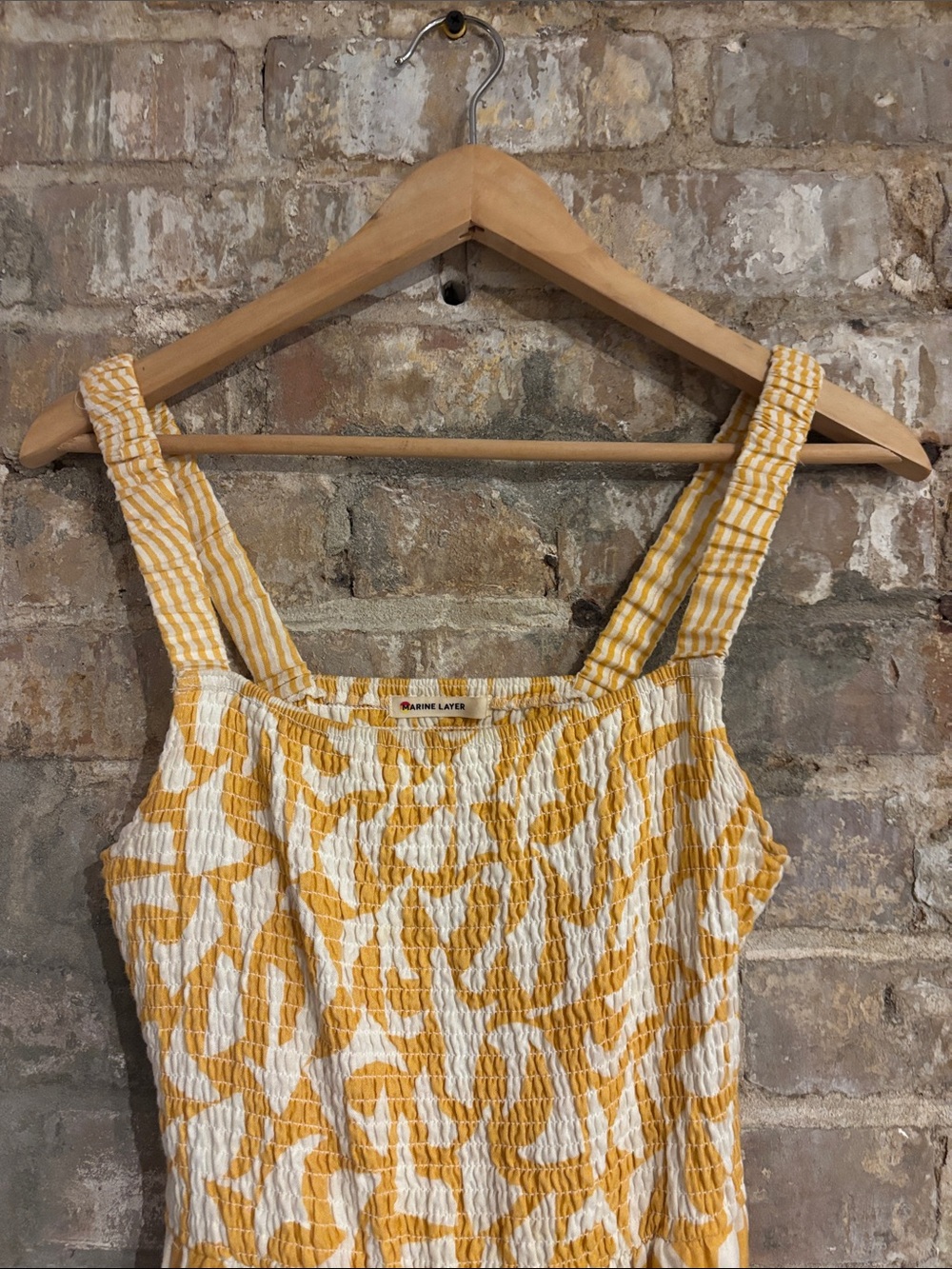 Marine Layer Yellow and White Smocked Maxi Dress